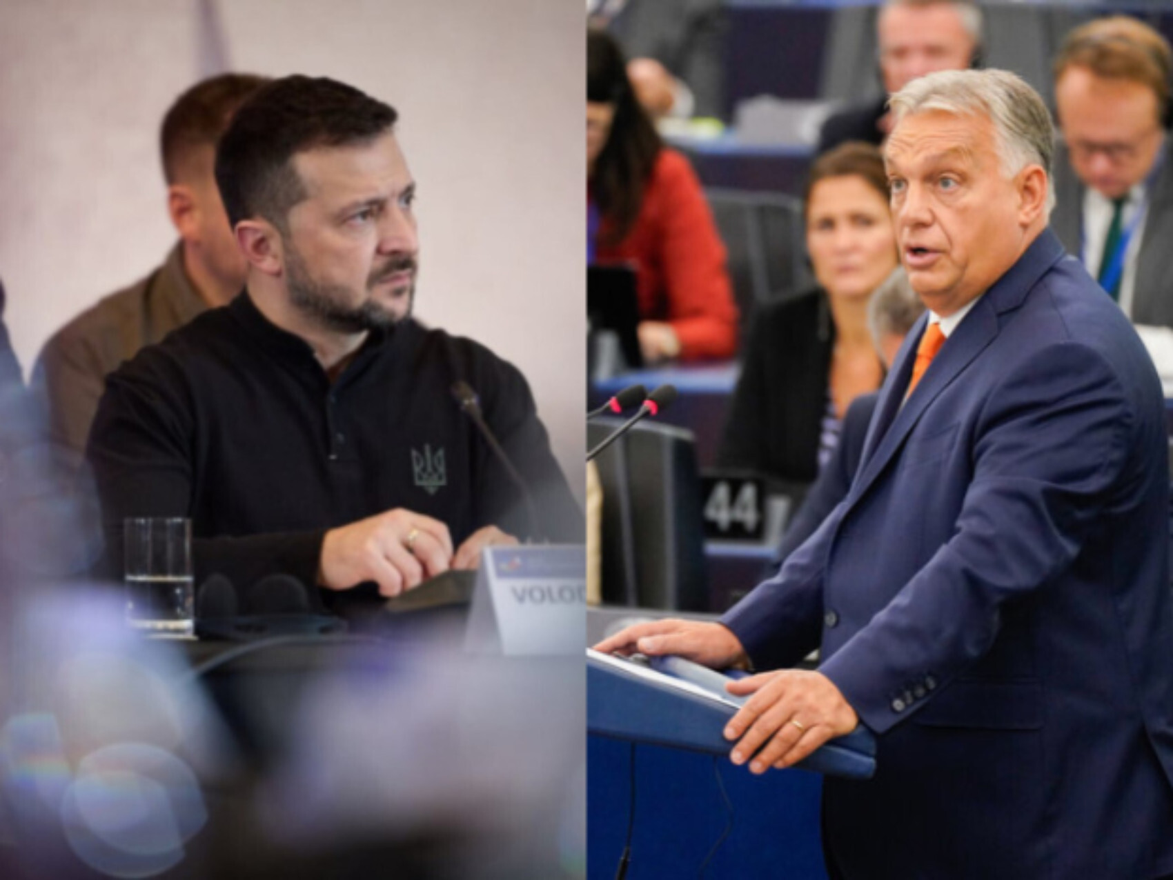 Zelenszkij és Orbán Viktor egymás mellett látható képe.